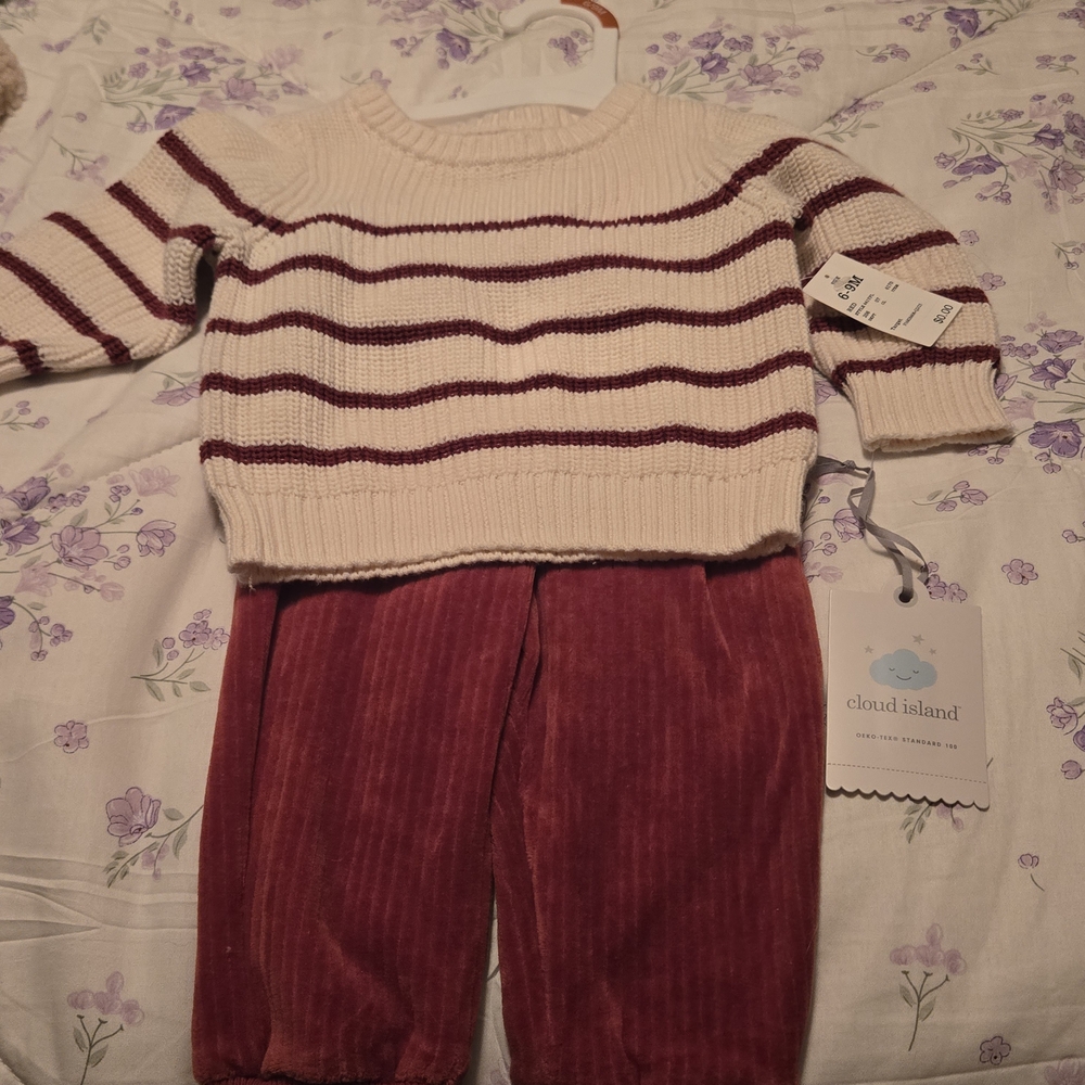 Striped Sweater and Corduroy Pants Set